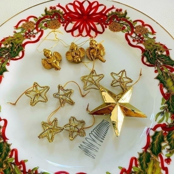 Vintage Gold Toned Christmas Angels, Stars & Tree Top Mini Figurines Ornaments - Picture 2 of 2